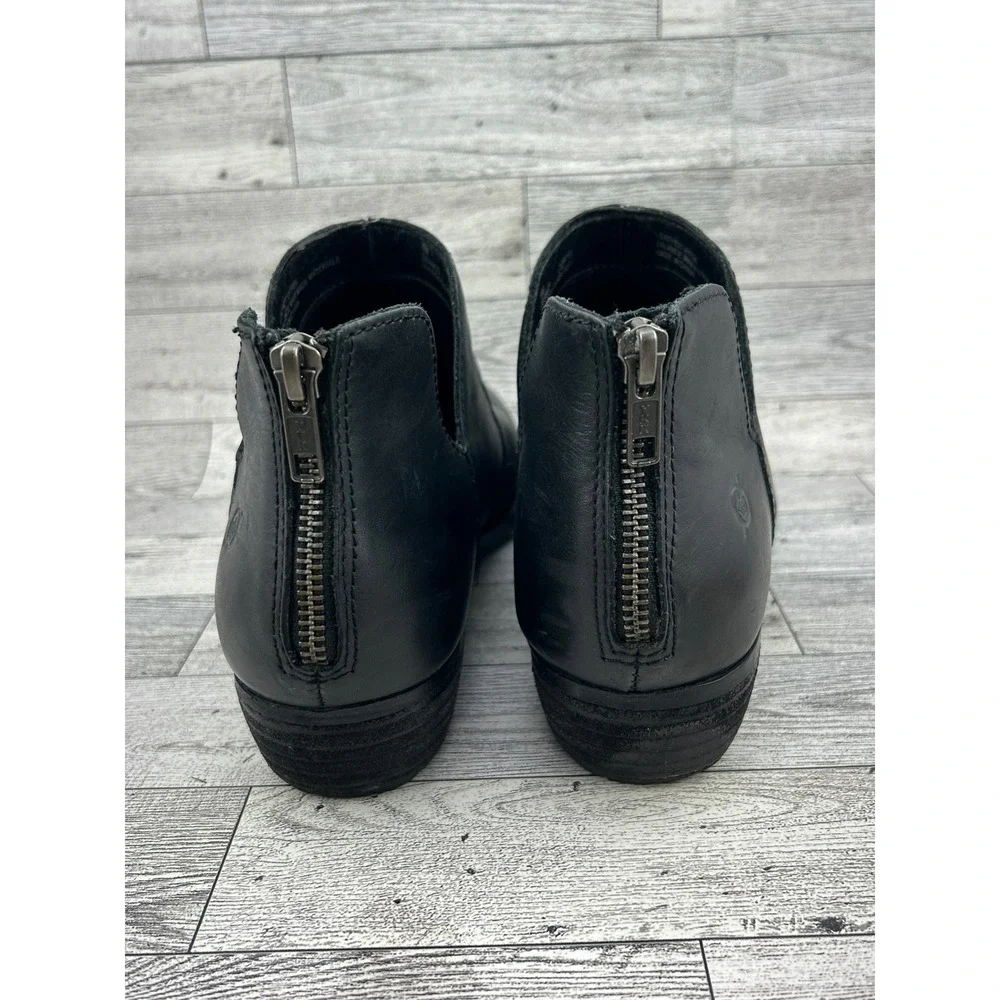 Born Kerri Black Leather Ankle Boots Block Heel Rear Zip D89903 Women Sz 9M - Picture 9 of 14